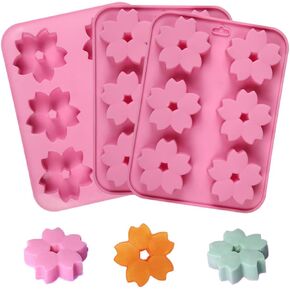 قوالب السيليكون من جولينازا، 3 قطع 6 تجاويف على شكل زهور ساكورا، صينية خبز معجنات المطبخ لحلوى البسكويت والحلويات والقنابل الدهنية والكيك والصابون وشمعة صنع مكعبات الثلج in Kuwait