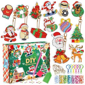 Jqmeg 2023 عيد الميلاد الماس اللوحة سلاسل المفاتيح DIY الماس الحرفية مجموعات، عيد الميلاد ديكريشن سلاسل المفاتيح هدية الفن الماس للمبتدئين الفتيات والأطفال (15A) in Kuwait