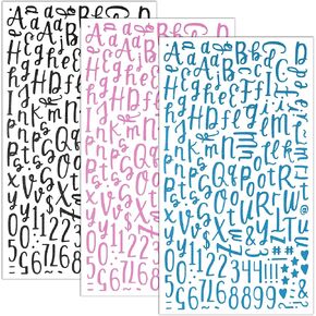 QQ&U Glitter Cursive Alphabet Letter and Number Stickers (Black, Pink, Blue)
