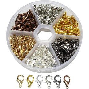 Libiline 1 Box 240pcs Assorted 6 Colors Zinc Alloy Lobster Clasps for Jewelry Necklaces Bracelet Making, Nickel Free (Mix, 12x7mm)