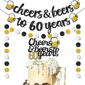 30th Birthday Decorations, 30 Years Anniversary Decorations for Men Women, Cheers to 30 Years Banner with 30 Years Old Cake Topper, Black Gold Glittery Circle Dots Garland for 30 Birthday Wedding Party Supplies Decorations
