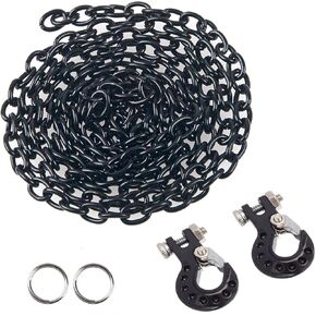 RC Crawler Car Metal CNC Tow Chain with Trailer Winch Hook Scale Accessories for 1/10 1/12 1/14 RC Rock Truck Traxxas TRX4 Axial SCX10 90046 Tamiya Vehicles Update Parts (Black)