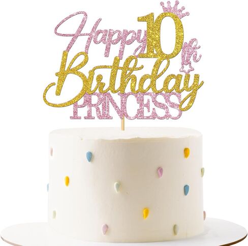 Princess 1st Birthday Cake Topper - Happy 1st Birthday Cake Supplies for Girl - Baby Girl One Year Old Birthday Party Decorations - Pink & Gold Glitter (1st) in Kuwait