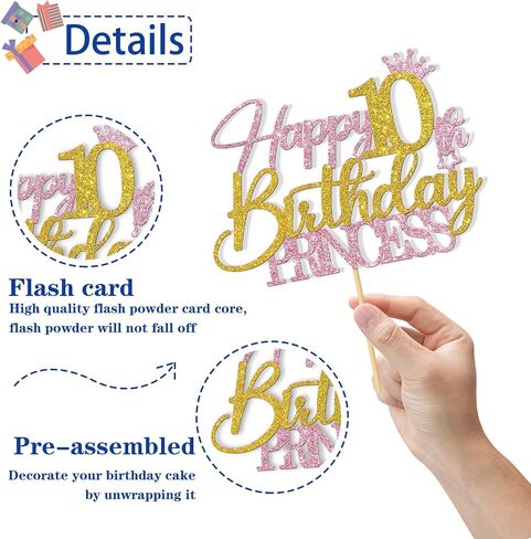 Princess 1st Birthday Cake Topper - Happy 1st Birthday Cake Supplies for Girl - Baby Girl One Year Old Birthday Party Decorations - Pink & Gold Glitter (1st) in Kuwait