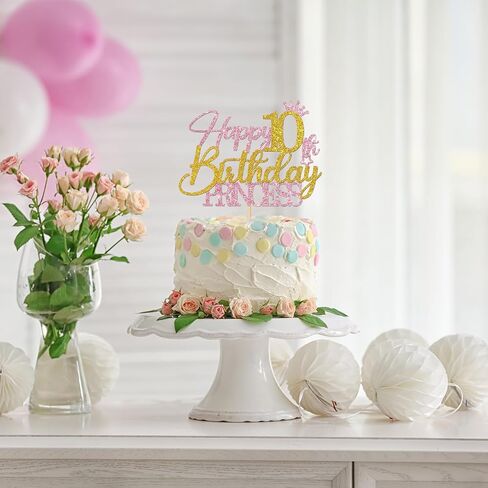 Princess 1st Birthday Cake Topper - Happy 1st Birthday Cake Supplies for Girl - Baby Girl One Year Old Birthday Party Decorations - Pink & Gold Glitter (1st) in Kuwait