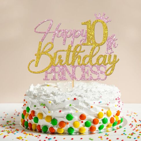 Princess 1st Birthday Cake Topper - Happy 1st Birthday Cake Supplies for Girl - Baby Girl One Year Old Birthday Party Decorations - Pink & Gold Glitter (1st) in Kuwait