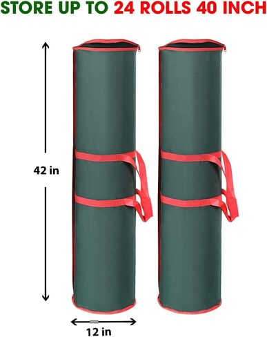 ProPik Wrapping Paper Storage Bag | Gift Wrap Holder Organizer | 2 Pack Store Up to 48 Rolls 40 Inch Long | Heavy Duty 600D Oxford Material Holiday Container | Top & side handles (Black) in Saudi Arabia