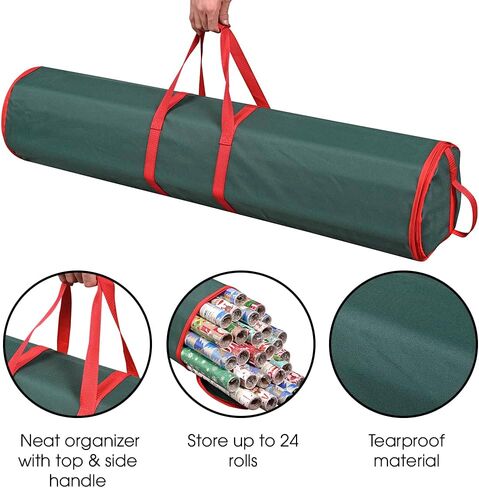 ProPik Wrapping Paper Storage Bag | Gift Wrap Holder Organizer | 2 Pack Store Up to 48 Rolls 40 Inch Long | Heavy Duty 600D Oxford Material Holiday Container | Top & side handles (Black) in Saudi Arabia