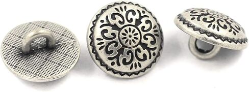 Bezelry 20 Pieces Damascene Carvings Antique Silver Color Metal Shank Buttons. 10mm (3/8 inch) in Saudi Arabia