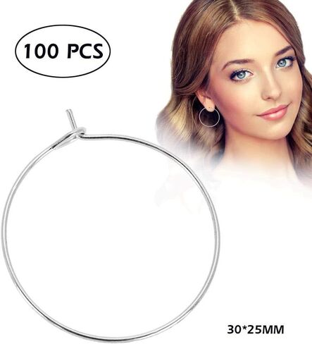 Salmue 100 Hypoallergenic Steel Circle Earring Loops Wine Glass Big Round Party Earring Hoop Ring Set Jewelry Findings (Gold 3025MM) in Saudi Arabia