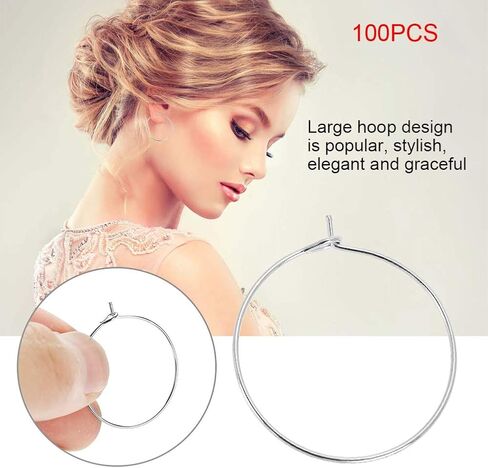 Salmue 100 Hypoallergenic Steel Circle Earring Loops Wine Glass Big Round Party Earring Hoop Ring Set Jewelry Findings (Gold 3025MM) in Saudi Arabia