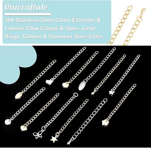 24 قطعة من UNICRAFTALE 2.22-3.03 بوصة (56-77 مم) سلسلة توسيع لا تسبب الحساسية مع 30 قطعة من مشابك مخلب جراد البحر 30 قطعة خواتم قفزة جراحية من الفولاذ المقاوم للصدأ in Saudi Arabia