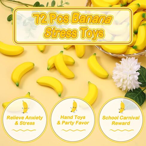 Leyndo72 Pcs Mini Banana Stress Balls Foam Banana Stretchy Toys Party Favor Banana Toy Stress Relief Banana Fidget Toy Ball with Storage Bag for Anxiety Relief School Carnival Reward Party Supplies in Saudi Arabia