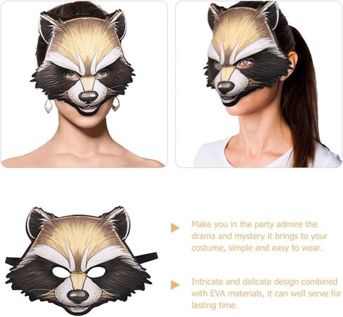 Abaodam قناع الراكون للهالوين نصف وجه قناع الحيوان كرنفال الراكون قناع تنكري للحفلات الراقصة والرقص والهالوين وحفلات التنكرية قناع الحيوان الدعامة in Kuwait