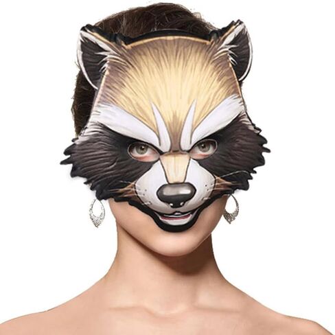 Abaodam قناع الراكون للهالوين نصف وجه قناع الحيوان كرنفال الراكون قناع تنكري للحفلات الراقصة والرقص والهالوين وحفلات التنكرية قناع الحيوان الدعامة in Kuwait