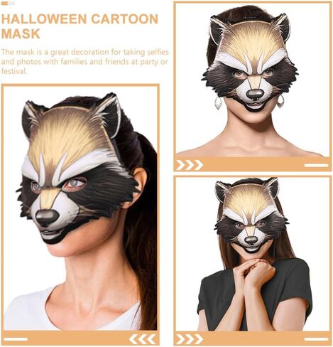 Abaodam قناع الراكون للهالوين نصف وجه قناع الحيوان كرنفال الراكون قناع تنكري للحفلات الراقصة والرقص والهالوين وحفلات التنكرية قناع الحيوان الدعامة in Kuwait