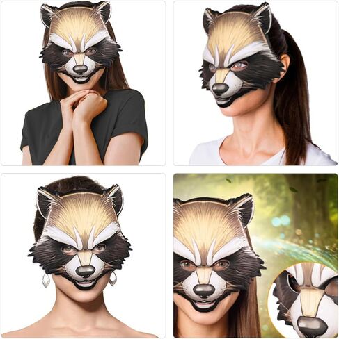 Abaodam قناع الراكون للهالوين نصف وجه قناع الحيوان كرنفال الراكون قناع تنكري للحفلات الراقصة والرقص والهالوين وحفلات التنكرية قناع الحيوان الدعامة in Kuwait