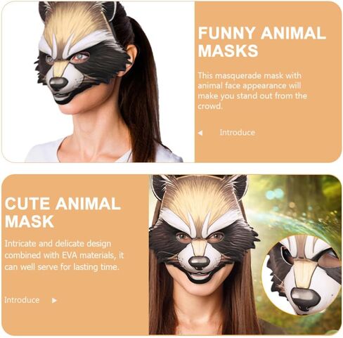 Abaodam قناع الراكون للهالوين نصف وجه قناع الحيوان كرنفال الراكون قناع تنكري للحفلات الراقصة والرقص والهالوين وحفلات التنكرية قناع الحيوان الدعامة in Kuwait