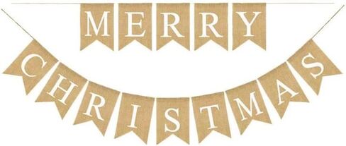 Merry Christmas Banner Burlap,Tawecrew Christmas Swallowtail Bunting Garland Banner, Xmas Party Decorations for Home Wall Fireplace Party Favors Supplies in Kuwait