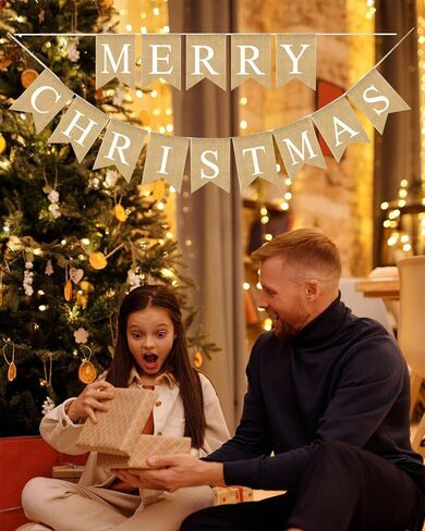 Merry Christmas Banner Burlap,Tawecrew Christmas Swallowtail Bunting Garland Banner, Xmas Party Decorations for Home Wall Fireplace Party Favors Supplies in Kuwait