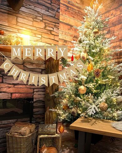 Merry Christmas Banner Burlap,Tawecrew Christmas Swallowtail Bunting Garland Banner, Xmas Party Decorations for Home Wall Fireplace Party Favors Supplies in Kuwait