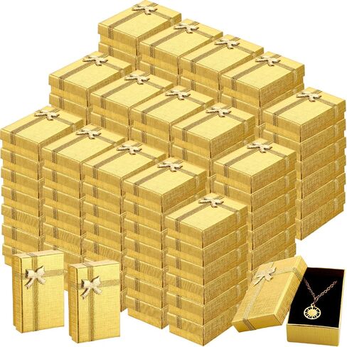 Jetec 120 Pcs Jewelry Gift Boxes Set 2 x 3.1 x 1.1 Inch Small Cardboard Jewelry Boxes with Ribbon Bowknot for Necklace Ring Earrings Bracelet(Gold) in Saudi Arabia