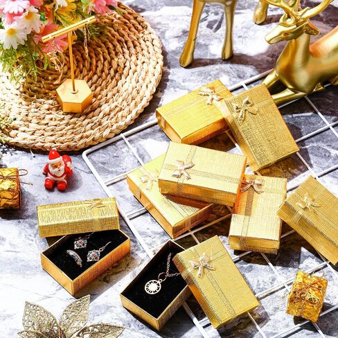 Jetec 120 Pcs Jewelry Gift Boxes Set 2 x 3.1 x 1.1 Inch Small Cardboard Jewelry Boxes with Ribbon Bowknot for Necklace Ring Earrings Bracelet(Gold) in Saudi Arabia