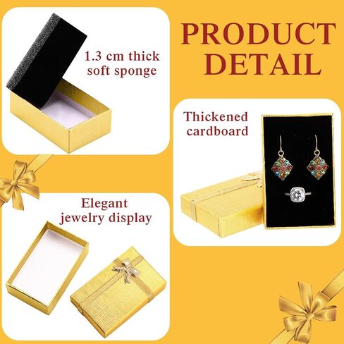 Jetec 120 Pcs Jewelry Gift Boxes Set 2 x 3.1 x 1.1 Inch Small Cardboard Jewelry Boxes with Ribbon Bowknot for Necklace Ring Earrings Bracelet(Gold) in Saudi Arabia