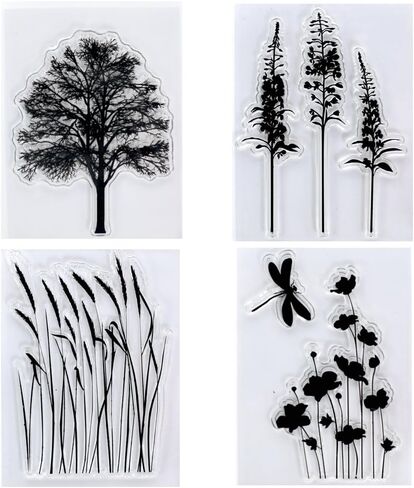 Kwan Crafts 4 Sheets Different Style Tree Flowers Clear Stamps for Card Making Decoration and DIY Scrapbooking in Saudi Arabia