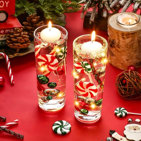 Lauwell 5127 Pcs Christmas Vase Fillers Set Include 60 Faux Pearls Vase Filler Beads Gems 52 Acrylic Candies Decor 12 Candy Cane 3 LED String Lights for Christmas Table Parties Birthday Home Decor in Kuwait