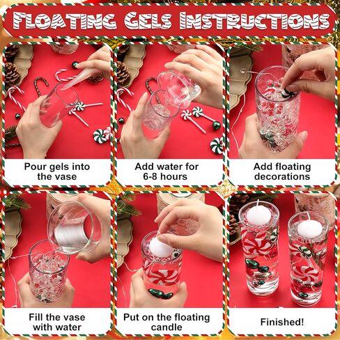 Lauwell 5127 Pcs Christmas Vase Fillers Set Include 60 Faux Pearls Vase Filler Beads Gems 52 Acrylic Candies Decor 12 Candy Cane 3 LED String Lights for Christmas Table Parties Birthday Home Decor in Kuwait