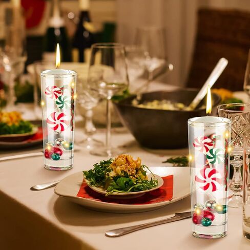 Lauwell 5127 Pcs Christmas Vase Fillers Set Include 60 Faux Pearls Vase Filler Beads Gems 52 Acrylic Candies Decor 12 Candy Cane 3 LED String Lights for Christmas Table Parties Birthday Home Decor in Kuwait