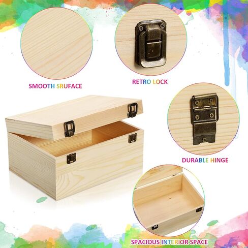 2 Pcs Unfinished Wood Box Natural Large Wooden Box 13 x 9.8 x 6.3 in, 10.6 x 7.9 x 5.5 in Pine Art Storage Boxes with Hinged Lid and Front Clasp for DIY Craft Hobbies Home Jewelry Keepsake Treasure in Saudi Arabia