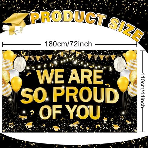 لافتة نحن فخورون جدًا بك مقاس 72 × 44 بوصة، ديكورات خلفية تهنئة، لافتات كبيرة باللونين الأسود والذهبي، لافتات التخرج، فئة 2023، مستلزمات خلفية لحفلات التخرج in Kuwait