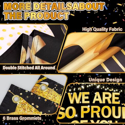 لافتة نحن فخورون جدًا بك مقاس 72 × 44 بوصة، ديكورات خلفية تهنئة، لافتات كبيرة باللونين الأسود والذهبي، لافتات التخرج، فئة 2023، مستلزمات خلفية لحفلات التخرج in Kuwait