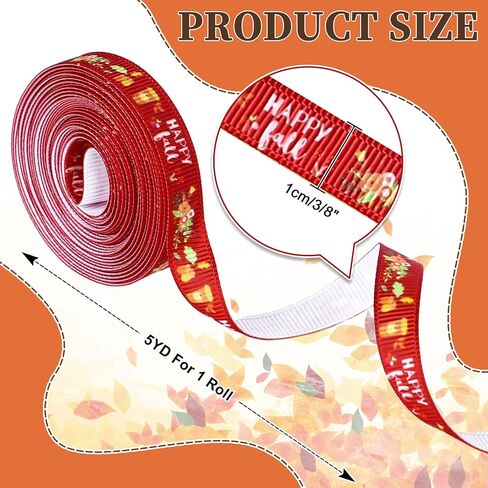 Whaline 24 Rolls Fall Ribbons Pumpkin Maple Buffalo Plaids Leaves Printed Grosgrain Ribbons Autumn Harvest Thin Ribbons for Fall Craft Gift Wrapping Holiday Wedding Festival Season Party, 120 Yards in Saudi Arabia