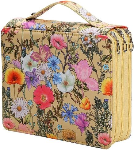 Shulaner 120 Slots Colored Pencil Case Organizer with Zipper Large Capacity Pen Holder Bag for Artist Blue Flower in Kuwait