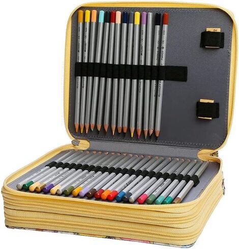Shulaner 120 Slots Colored Pencil Case Organizer with Zipper Large Capacity Pen Holder Bag for Artist Blue Flower in Kuwait