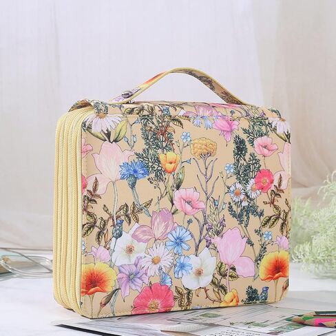 Shulaner 120 Slots Colored Pencil Case Organizer with Zipper Large Capacity Pen Holder Bag for Artist Blue Flower in Kuwait