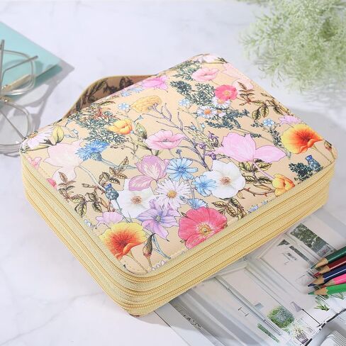 Shulaner 120 Slots Colored Pencil Case Organizer with Zipper Large Capacity Pen Holder Bag for Artist Blue Flower in Kuwait