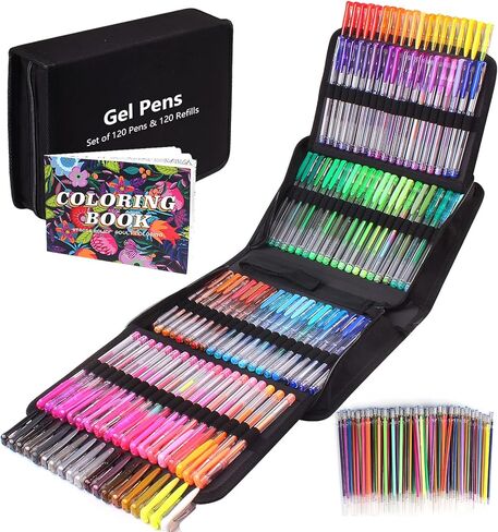 Gunsamg 241 Gel Pens for Adults Coloring Book,120 Colors Markers Colored Gel Pen Set with 120 Refills & 1 Coloring Book for Drawing, Doodling Crafting Journaling in Kuwait