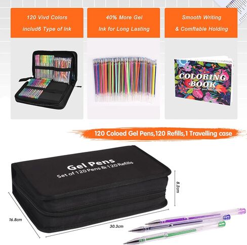 Gunsamg 241 Gel Pens for Adults Coloring Book,120 Colors Markers Colored Gel Pen Set with 120 Refills & 1 Coloring Book for Drawing, Doodling Crafting Journaling in Kuwait