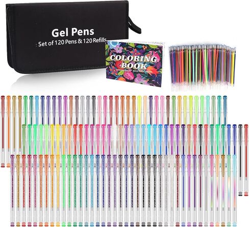 Gunsamg 241 Gel Pens for Adults Coloring Book,120 Colors Markers Colored Gel Pen Set with 120 Refills & 1 Coloring Book for Drawing, Doodling Crafting Journaling in Kuwait