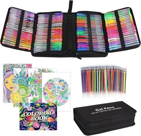 Gunsamg 241 Gel Pens for Adults Coloring Book,120 Colors Markers Colored Gel Pen Set with 120 Refills & 1 Coloring Book for Drawing, Doodling Crafting Journaling in Kuwait