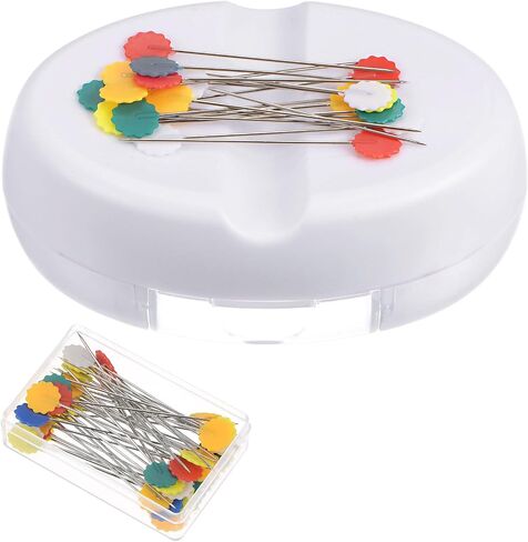 HARFINGTON Magnetic Pin Cushion with 100pcs Plum Flower Plastic Head Pins, Magnetic Pins Holder with Drawer, for Sewing Quilting Needles Pins Hair Bobby Pins, White in Saudi Arabia