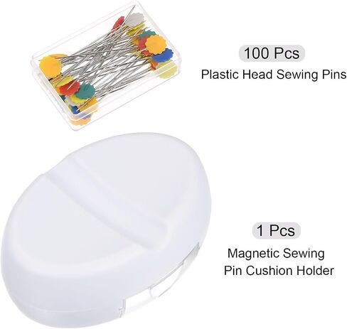 HARFINGTON Magnetic Pin Cushion with 100pcs Plum Flower Plastic Head Pins, Magnetic Pins Holder with Drawer, for Sewing Quilting Needles Pins Hair Bobby Pins, White in Saudi Arabia