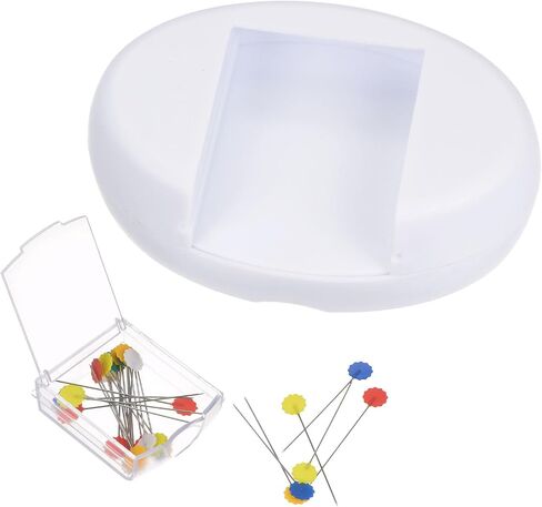 HARFINGTON Magnetic Pin Cushion with 100pcs Plum Flower Plastic Head Pins, Magnetic Pins Holder with Drawer, for Sewing Quilting Needles Pins Hair Bobby Pins, White in Saudi Arabia