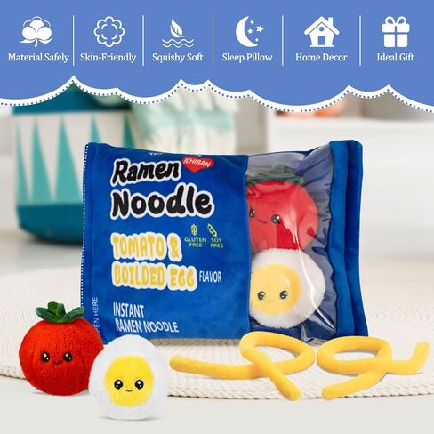 نينالايو وسادة قطيفة لطيفة على شكل كيس من السجق والفطر والرامن والنودلز من القطيفة، دمى محشوة منفوشة قابلة للازالة هدايا ابداعية للبنات والاطفال، وسادة ديكور لكرسي الكنبة in Kuwait