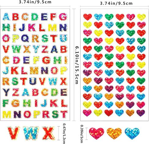 BENBO 40 Sheets Glitter Alphabet Heart Stickers, Self-Adhesive Glitter Heart Shaped Stickers Shiny Letter Stickers Colorful Valentine's Day Love Decorative Sticker for Scrapbooking in Kuwait