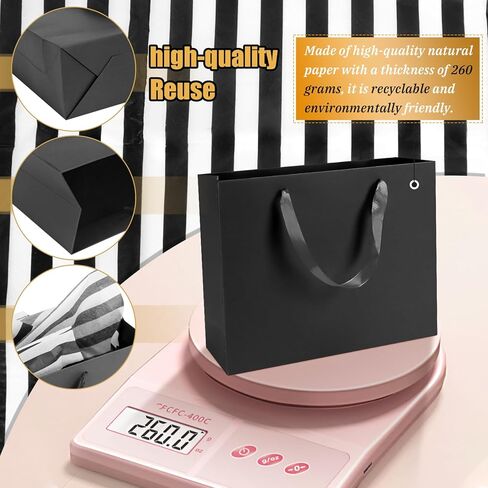 Rcybeo 15 Pack 10.6x3.1x8.3 Inch Black Gift Bags, Black Paper Bags with Tissue Paper, Black Gift Bags with Ribbon Handles for Retail, Grocery, Boutique, Wedding, Birthday, Party Supplies and Gifts in Kuwait